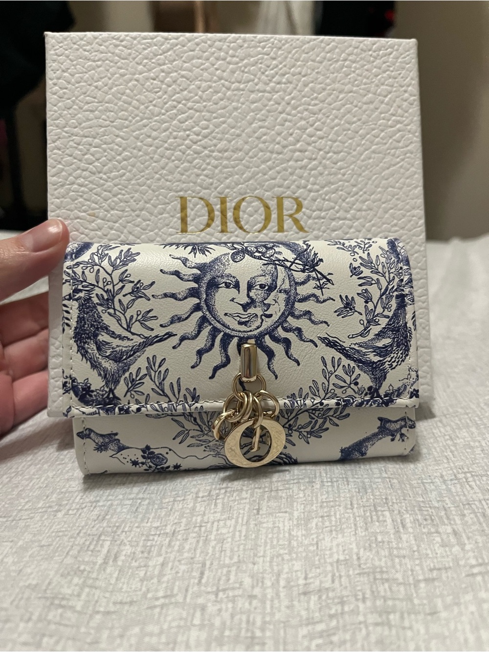 Rare and Unique Dior White & Navy Toile Print Compact Wallet